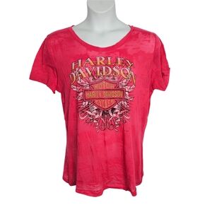Harley Davidson Cycles Berry Pink Burn Out Graphic T-Shirt
